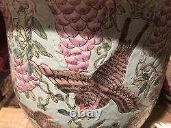 Porcelaine Asiatique Grande Famille Verte Planter Oiseaux Raisins Floral 12 1/8x9 3/8