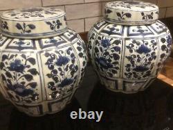 Pr Early 20th Century Large Blue & Blite Oriental Ginger Jars