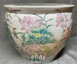 Rare Antique Chinois Grande Vase Planter Fleurs Oiseaux Phoque Qianlong Belle