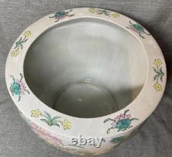 Rare Antique Chinois Grande Vase Planter Fleurs Oiseaux Phoque Qianlong Belle