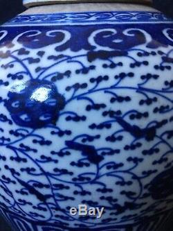 Rare Début Du 19ème Siècle Antique Chinois Bleu Blanc Grand Pot De Gingembre En Porcelaine