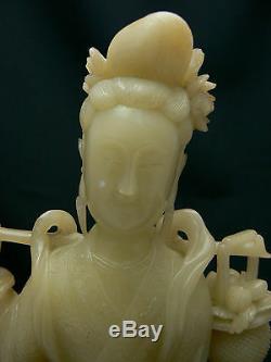 Rare Et Beau Grand Antique Chinois Shou-shan Quan Sculpture-yin