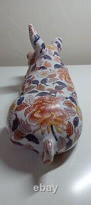 Rare Grand Antique Japonais Imari Porcelaine Peint À La Main Émaillé Porc Floral