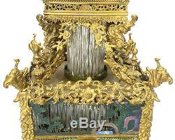 Rare Grand Bronze Chinois Ormolu Pâte Jeweled Automaton Musicale Support Horloge