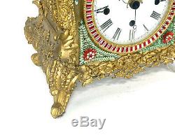 Rare Grand Bronze Chinois Ormolu Pâte Jeweled Automaton Musicale Support Horloge