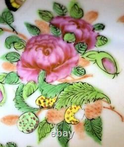 Rare Grand Chinese Famille Rose Celadon Porcelaine Plaque Ovale 19ème C