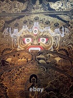 Rare Grand Véritable Maîtrepièce Roue Tibétaine De La Vie Que La Peinture Bouddha