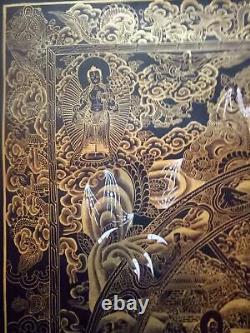Rare Grand Véritable Maîtrepièce Roue Tibétaine De La Vie Que La Peinture Bouddha