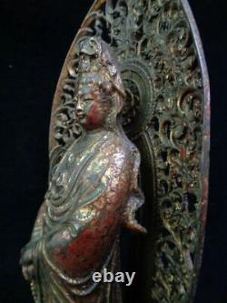 Rare Grand Vieux Bronze Chinois Guanyin Bouddha Statue Sculpture