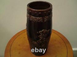 Rare Grande Antique Chinois Shiwan Monochrome Dark Brown-glazed Barrel-form Vase