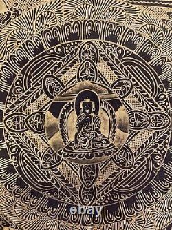 Rare Peinture À La Main Tibétaine Mandala Thangka Peinture Bouddha Om Signé Art 113