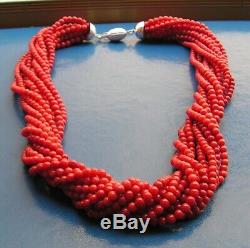 Rare Rouge Foncé Sardaigne Italie Corail Collier Grande Perles Ronde 19ème C. Boule 4 MM