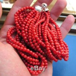 Rare Rouge Foncé Sardaigne Italie Corail Collier Grande Perles Ronde 19ème C. Boule 4 MM