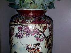 Satsuma Grand Vase Chinois Porcelaine Peinte À La Main