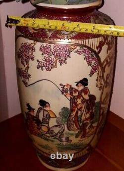 Satsuma Grand Vase Chinois Porcelaine Peinte À La Main