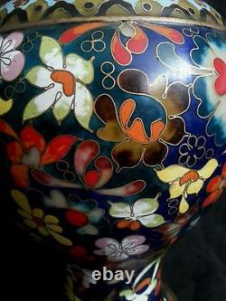 Spectaculaire Antique Vase Chinois Grand Cloisonne Mille Fleurs 11,5 Haut