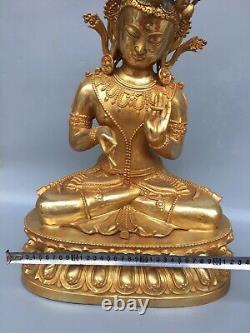 Statue de Bouddha Tara en cuivre pur doré de grande taille, antique et faite à la main, chinoise
