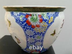 Stupéfiant Très Grand Pot De Fishbowl Oriental En Céramique Lourde Avec Paon / Oiseaux, Vgc
