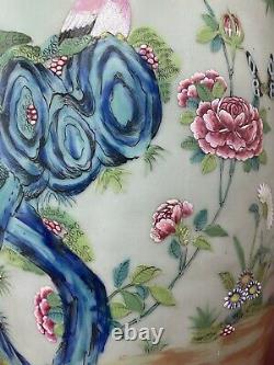 Superbe Céladon Chinois Antique Famille Rose Grand Vase