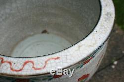 Superbe Grand 19ème C. Antique Porcelaine Chinoise Motif Peint À La Main Pot De Fleurs
