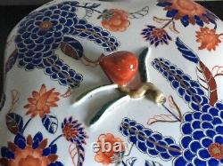 Superbe grand plat chinois en porcelaine peint à la main avec couvercle