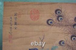 Tableau À Main Très Grand Vieux Chinois Peacocks Chenxing Mark