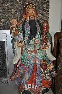 Très Grand Jeu Des 3 Dieux Immortels Chinois Fu Lu Shou Porcelanin Statues