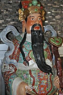 Très Grand Jeu Des 3 Dieux Immortels Chinois Fu Lu Shou Porcelanin Statues