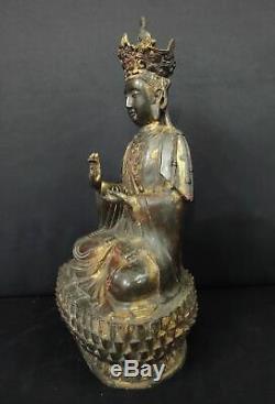 Très Grand Vieux Chinois En Bronze Doré Guanyin Statue De Bouddha Bonne Qualité