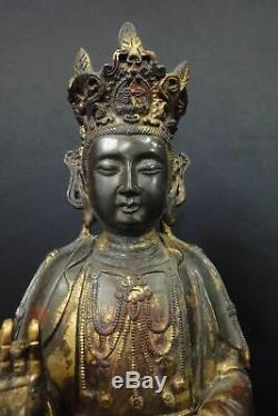 Très Grand Vieux Chinois En Bronze Doré Guanyin Statue De Bouddha Bonne Qualité