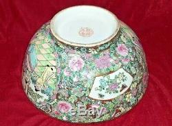 Très Grand Vintage Chinois Bol En Porcelaine Famille Rose Table Center Oriental