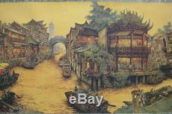 Très Long Grand Beau Paysage Peint À La Main Et Chinois Scroll Ville Marques