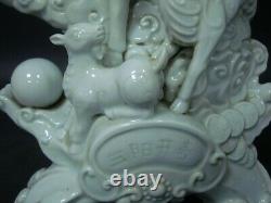 Très Rare Grand 3,2 KG Lourd Vieux Chinois Trois Porcelaine Statue Sculpture Sheeps
