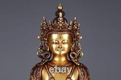 Très grande statue de Bouddha tibétain en bronze doré chinois antique marqué YongLe