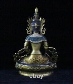 Très grande statue de figurine de GuanYin Bouddha en bronze doré chinois tibétain antique