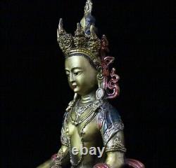 Très grande statue de figurine de GuanYin Bouddha en bronze doré chinois tibétain antique