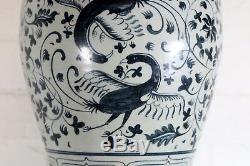 Un Grand Cru Oriental Chinois Lampe De Table Bleue Crackle Glaze Antique Style