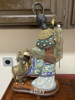 Un Superbe Grand Vieux Chinois En Bronze Doré Émail Cloisonné Magu Figure Statue