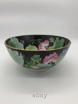 Un magnifique bol en porcelaine de Chine ancienne à motif de chou et à grande famille noire d'exportation