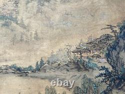 Une grande aquarelle antique japonaise / chinoise sur soie nécessitant des recherches