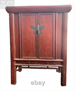 V Grand Cabinet De Mariage Oriental Chinois Rouge Antique, Tiroirs D’armoire De Stockage