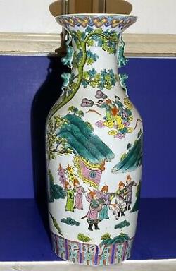 Vase Antique Chinois De Grand Balluster Du 19ème Siècle, Famille Rose, Porcelaine
