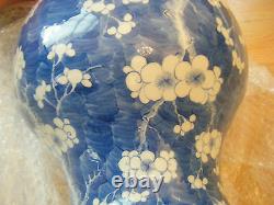 Vase Antique Chinois Grand Bleu Porcelaine Prunus Jar Et Couverture Kangxi Style