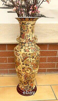 Vase Chinois Vintage Porcelaine Orientale Plancher Asiatique Grand 24 Ins Tall