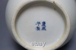 Vase De Bouteille Bleu Chinois & Blanc Avec 3 Bêtes Mythiques Marque 19èmec Kangxi