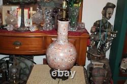 Vase De Poterie De Porcelaine Chinoise Grande Lampe De Table Convertie Multi Couleurs Fleurs