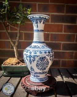 Vase Décoratif Bleu Porcelaine Chinois D'environ 13 Pouces