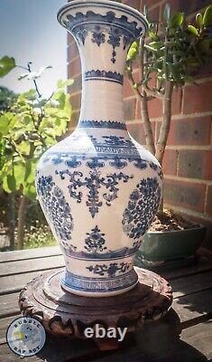 Vase Décoratif Bleu Porcelaine Chinois D'environ 13 Pouces