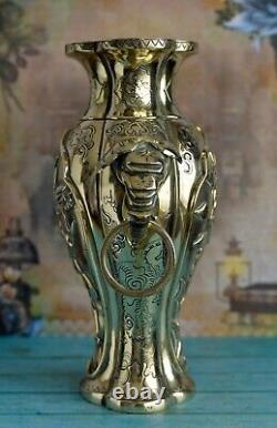 Vase En Laiton Oriental Avec Poignées De Tête Éléphant Vgc