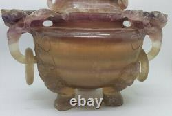 Vase/brûleur D'encens De Cristal D'améthyste Sculpté De Chine Antique